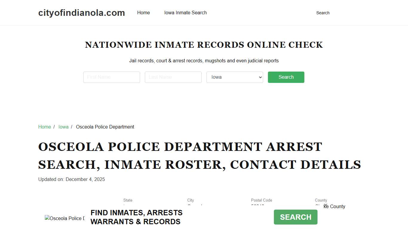 Osceola Police Department, IA Arrests, Warrants, Jail Roster Lookup
